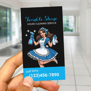Tarjeta De Visita Servicio de limpieza de casas profesional Blue Mai