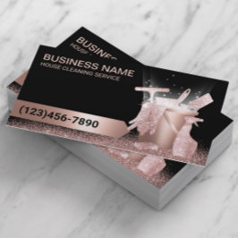 Tarjeta De Visita Servicio de limpieza de casas Purpurina de oro neg