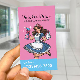 Tarjeta De Visita Servicio de limpieza de casas, retro, azul y donce