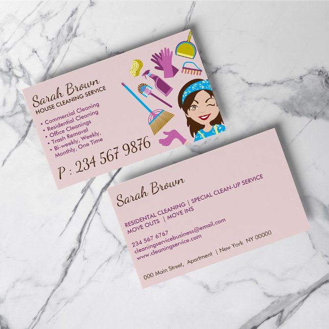 Tarjeta De Visita Servicio de limpieza de casas Retro Tile Maid (Cleaning Service Janitorial Lady Maid Tile Wash Business Card)