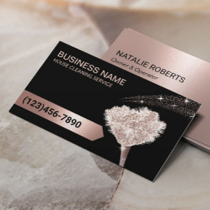 Tarjeta De Visita Servicio de limpieza de casas Rosa Purpurina de or