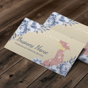 Tarjeta De Visita Servicio de limpieza de casas Vintage Blue Floral