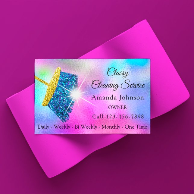 Tarjeta De Visita Servicio de limpieza de clase Maid Gold Blue Ocean (Classy Cleaning Service Maid Gold Blue Ocean Pink Business Card)