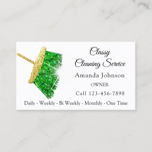 Tarjeta De Visita Servicio de limpieza de clase Maid Gold Green Spar (Anverso)
