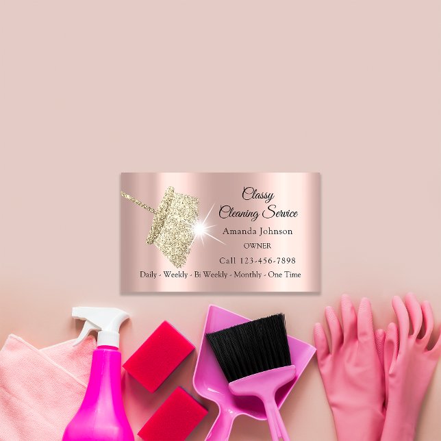 Tarjeta De Visita Servicio de limpieza de clase Maid Rosa Gold Spark (Classy Cleaning Service Maid Rose Gold Spark Business Card)