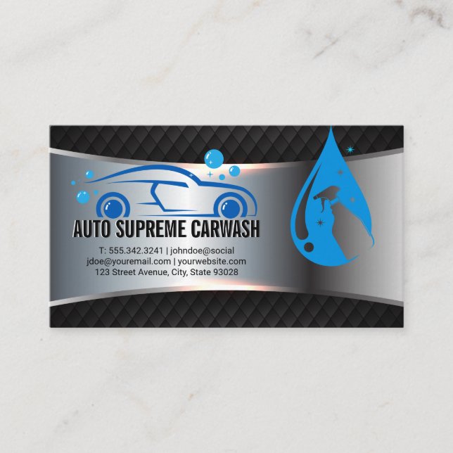 Tarjeta De Visita Servicio de limpieza de coches | Balbuceo de agua  (Anverso)