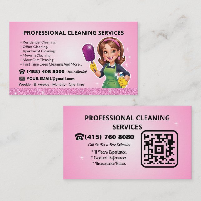 Tarjeta De Visita Servicio de limpieza de código QR (Anverso / Reverso)
