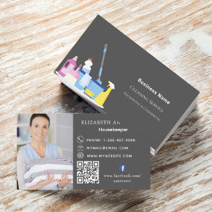 Tarjeta De Visita Servicio de limpieza de código QR foto gris