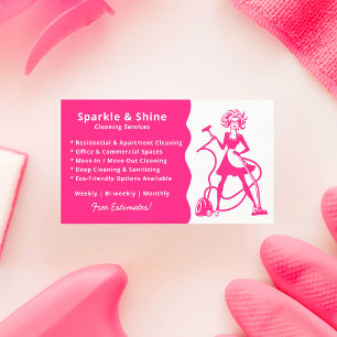 Tarjeta De Visita Servicio de limpieza de criada moderna de rosa
