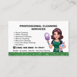 Tarjeta De Visita Servicio de limpieza de doncella de conserje verde