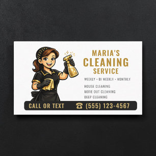 Tarjeta De Visita Servicio de Limpieza de Hogar Black Gold Maid