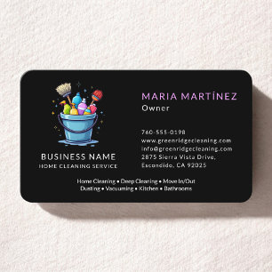 Tarjeta De Visita Servicio de limpieza de hogar negro moderno