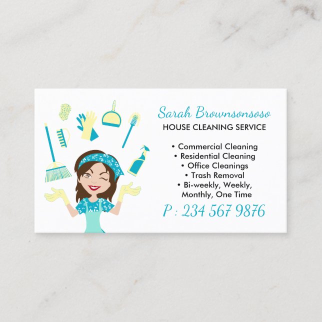 Tarjeta De Visita Servicio de limpieza de la casa del Personalizado  (Anverso)