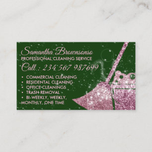 Tarjeta De Visita Servicio de limpieza de lujo Green Pink Maid Janit