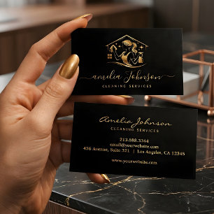 Tarjeta De Visita Servicio de limpieza de lujo   Logotipo de Gold Ho
