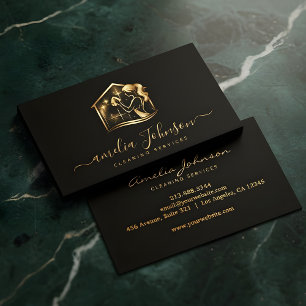 Tarjeta De Visita Servicio de limpieza de lujo   Logotipo de Gold Ho