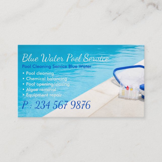 Tarjeta De Visita Servicio de limpieza de piscinas Blue Water (Anverso)