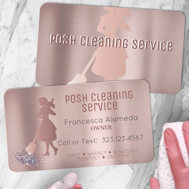 Tarjeta De Visita Servicio De Limpieza De Puro Rosa Metálico Cepilla (Subido por el creador)
