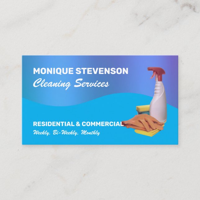 Tarjeta De Visita Servicio de limpieza de tono azul moderno (Anverso)