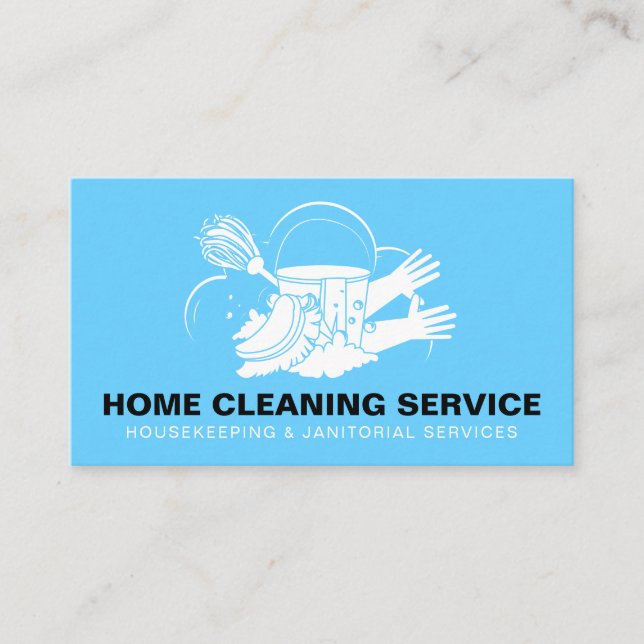 Tarjeta De Visita Servicio de limpieza del hogar azul Janitorial Mai (Anverso)