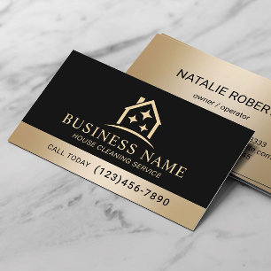 Tarjeta De Visita Servicio de limpieza del hogar Black & Gold Housek