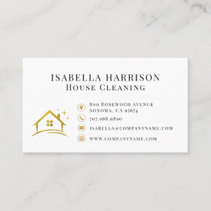 Tarjeta De Visita Servicio de limpieza del hogar Logo Dorado