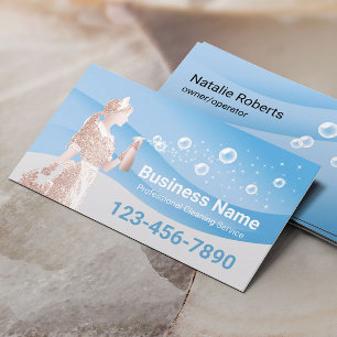 Tarjeta De Visita Servicio de limpieza doméstica Curvas azules moder