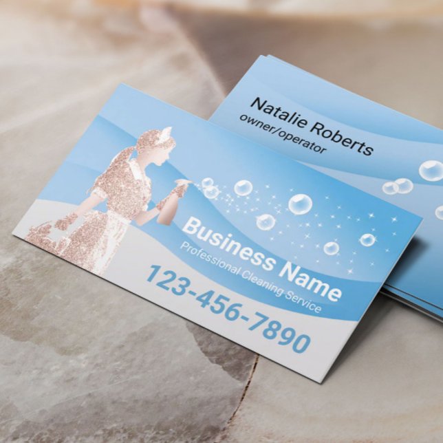 Tarjeta De Visita Servicio de limpieza doméstica Curvas azules moder (Subido por el creador)