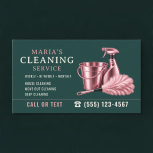 Tarjeta De Visita Servicio de limpieza doncella casa rosa verde