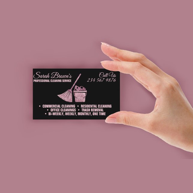 Tarjeta De Visita Servicio de limpieza doncella de limpieza rosa bri (Cleaning Service Maid Janitorial pink sparkling Business Card)