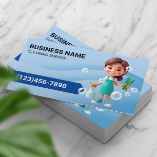 Tarjeta De Visita Servicio de limpieza Doncella linda Curvas azules