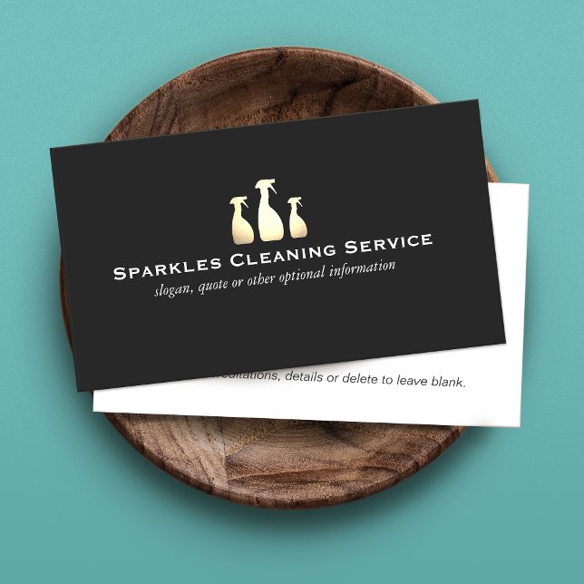 Tarjeta De Visita Servicio de limpieza elegante Oro comercial y negr (Subido por el creador)