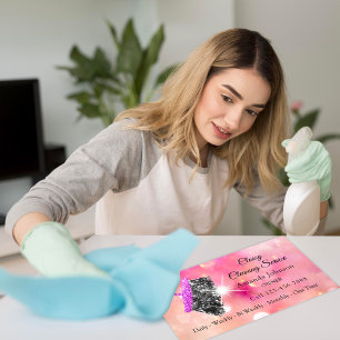 Tarjeta De Visita Servicio de limpieza elegante Rosa de chispa rosa 