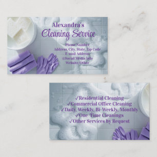Tarjeta De Visita Servicio de Limpieza Elegante Suds Púrpura Servici
