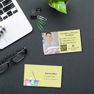 Tarjeta De Visita Servicio de limpieza foto amarilla código QR