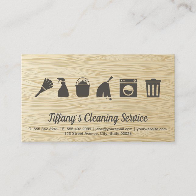 Tarjeta De Visita Servicio de limpieza | Grano de madera (Anverso)