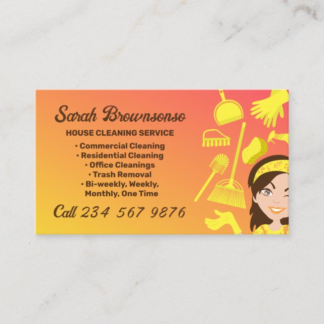 Tarjeta De Visita Servicio de Limpieza Janitorial Gradiente Naranja (Anverso)