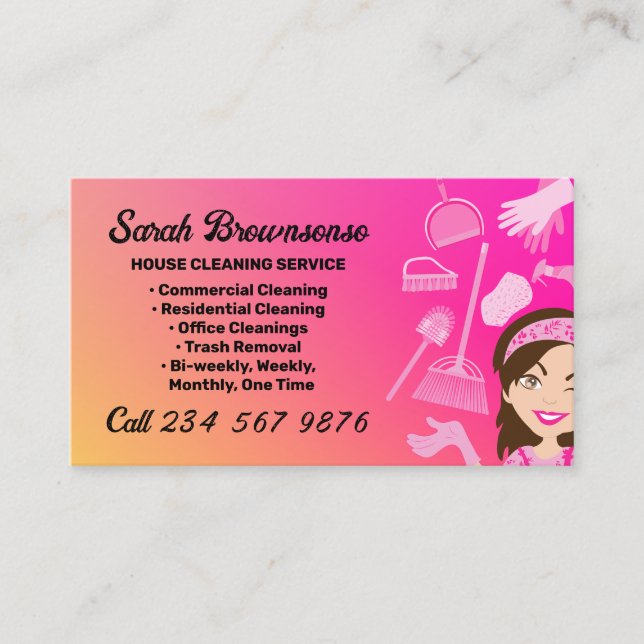 Tarjeta De Visita Servicio de limpieza janitorial gradiente rosa (Anverso)