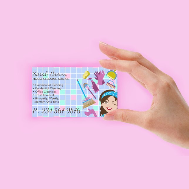 Tarjeta De Visita Servicio de limpieza Janitorial Lady Tiles Hogar (Cleaning Service Janitorial Lady Tiles Home Business Card)