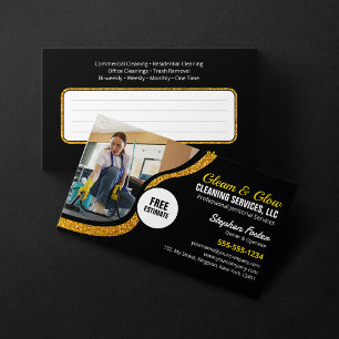 Tarjeta De Visita Servicio de Limpieza Janitorial Oro Negro Brillant