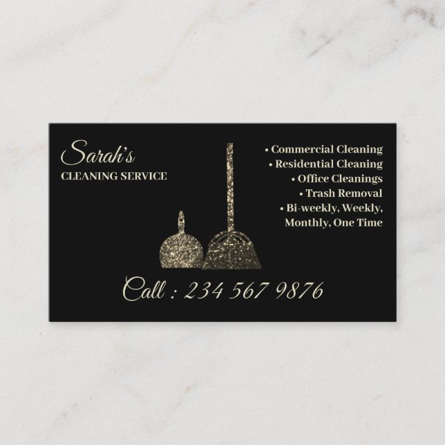 Tarjeta De Visita Servicio de limpieza Jugador de oro chispeante (Anverso)