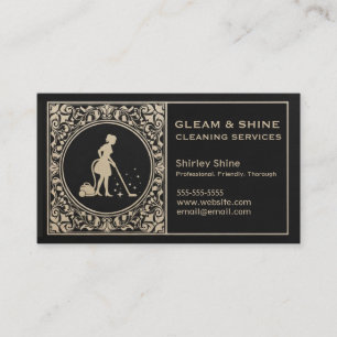Tarjeta De Visita Servicio de limpieza Lady Cleaner estilo Negro y O