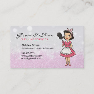 Tarjeta De Visita Servicio de limpieza Lady Cleaner Pink Sparkles Re