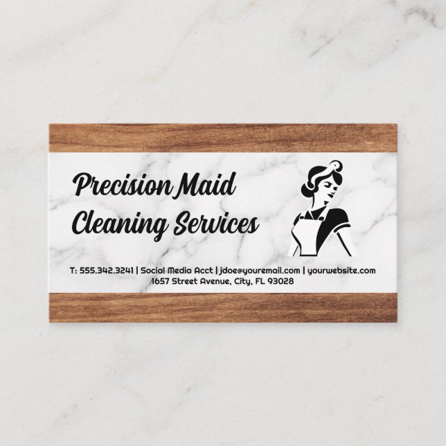 Tarjeta De Visita Servicio de limpieza | Logo clásico de Maid (Anverso)