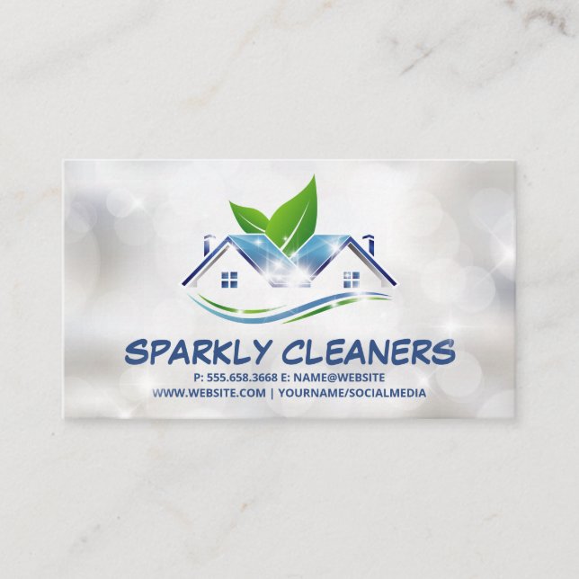 Tarjeta De Visita Servicio de limpieza | Logo de Sparkly House (Anverso)