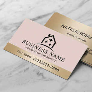 Tarjeta De Visita Servicio de limpieza Logo House Sparkles Rosa Clar