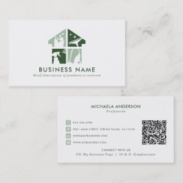 Tarjeta De Visita Servicio de limpieza Logotipo moderno y código QR