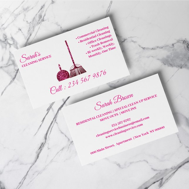 Tarjeta De Visita Servicio de limpieza Luminosidad rosa Janitorial (Cleaning Service Janitorial pink sparkle Trendy Business Card)