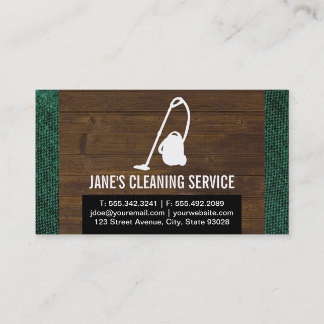 Tarjeta De Visita Servicio de limpieza (madera y tela) (Anverso)