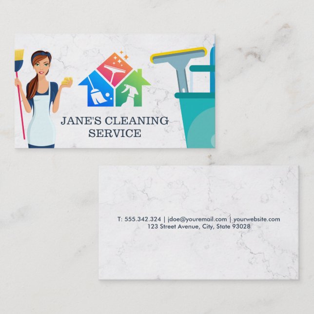 Tarjeta De Visita Servicio de limpieza | Maid con baño | Mármol (Anverso / Reverso)